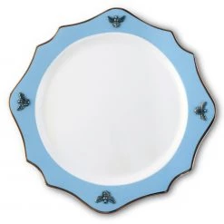 Vagabond House Bee Bone China Charger Blue With Gold Rim Garden Friends