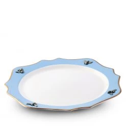 Vagabond House Bee Bone China Charger Blue With Gold Rim Garden Friends