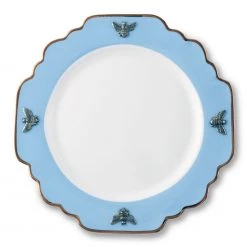 Vagabond House Bee Bone China Dinner Plate Blue With Gold Rim