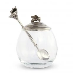 Vagabond House Bee Glass Honey Pot With Spoon Garden Friends