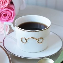 Vagabond House Gold Bit Bone China Cup And Saucer Gold Rim Dinnerware