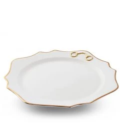 Vagabond House Dinnerware Gold Bit Bone China Scallop Charger Gold Rim