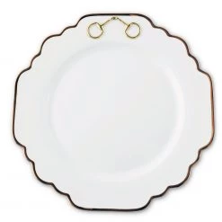 Vagabond House Dinnerware Gold Bit Bone China Scallop Dinner Plate Gold Rim