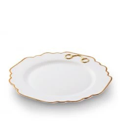 Vagabond House Dinnerware Gold Bit Bone China Scallop Dinner Plate Gold Rim
