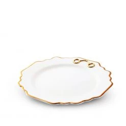 Vagabond House Dinnerware Gold Bit Bone China Scallop Salad Plate Gold Rim