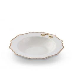 Vagabond House Dinnerware Gold Bit Bone China Scallop Soup Plate Gold Rim