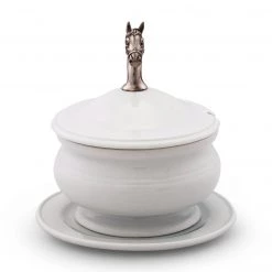 Vagabond House Horse Head Porcelain Lidded Bowl 6 Vagabond House Horse Head Porcelain Lidded Bowl