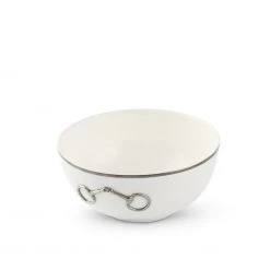 Vagabond House Dinnerware Pewter Bit Bone China Round Cereal Bowl Platinum Rim