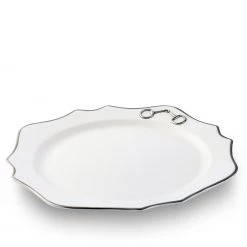 Vagabond House Pewter Bit Bone China Scallop Charger Plate Platinum Rim Dinnerware