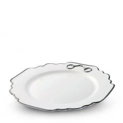 Vagabond House Pewter Bit Bone China Scallop Dinner Plate Platinum Rim Dinnerware