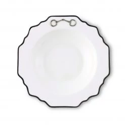 Vagabond House Dinnerware Pewter Bit Bone China Scallop Soup Plate Platinum Rim