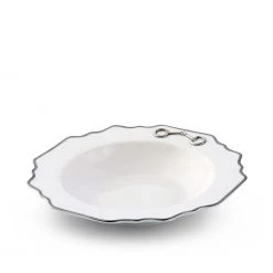 Vagabond House Dinnerware Pewter Bit Bone China Scallop Soup Plate Platinum Rim