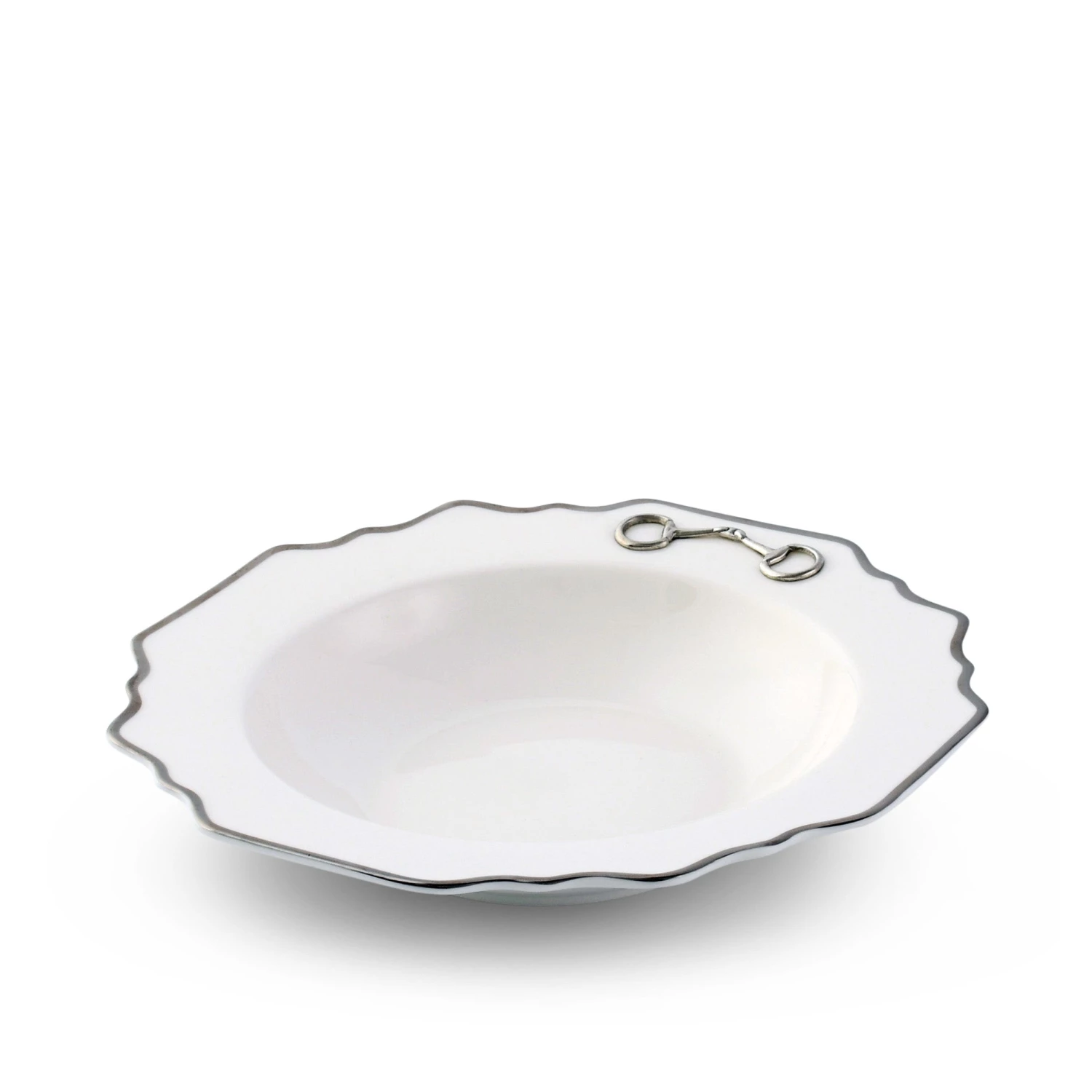 Vagabond House Dinnerware Pewter Bit Bone China Scallop Soup Plate Platinum Rim 2 Vagabond House Dinnerware Pewter Bit Bone China Scallop Soup Plate Platinum Rim