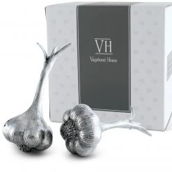 Vagabond House Pewter Garlic Salt & Pepper Set Farmer's Market