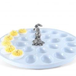 Vagabond House Garden Friends Deviled Egg Tray With Pewter Standing Rabbit