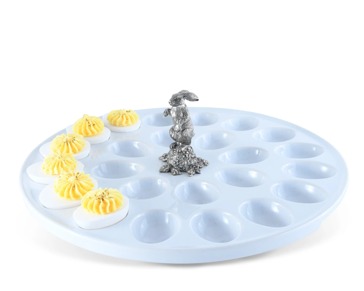 Vagabond House Garden Friends Deviled Egg Tray With Pewter Standing Rabbit 1 Vagabond House Garden Friends Deviled Egg Tray With Pewter Standing Rabbit