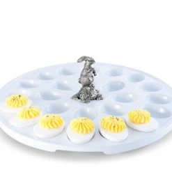Vagabond House Garden Friends Deviled Egg Tray With Pewter Standing Rabbit