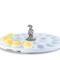 Vagabond House Garden Friends Deviled Egg Tray With Pewter Standing Rabbit 8 Vagabond House Garden Friends Deviled Egg Tray With Pewter Standing Rabbit