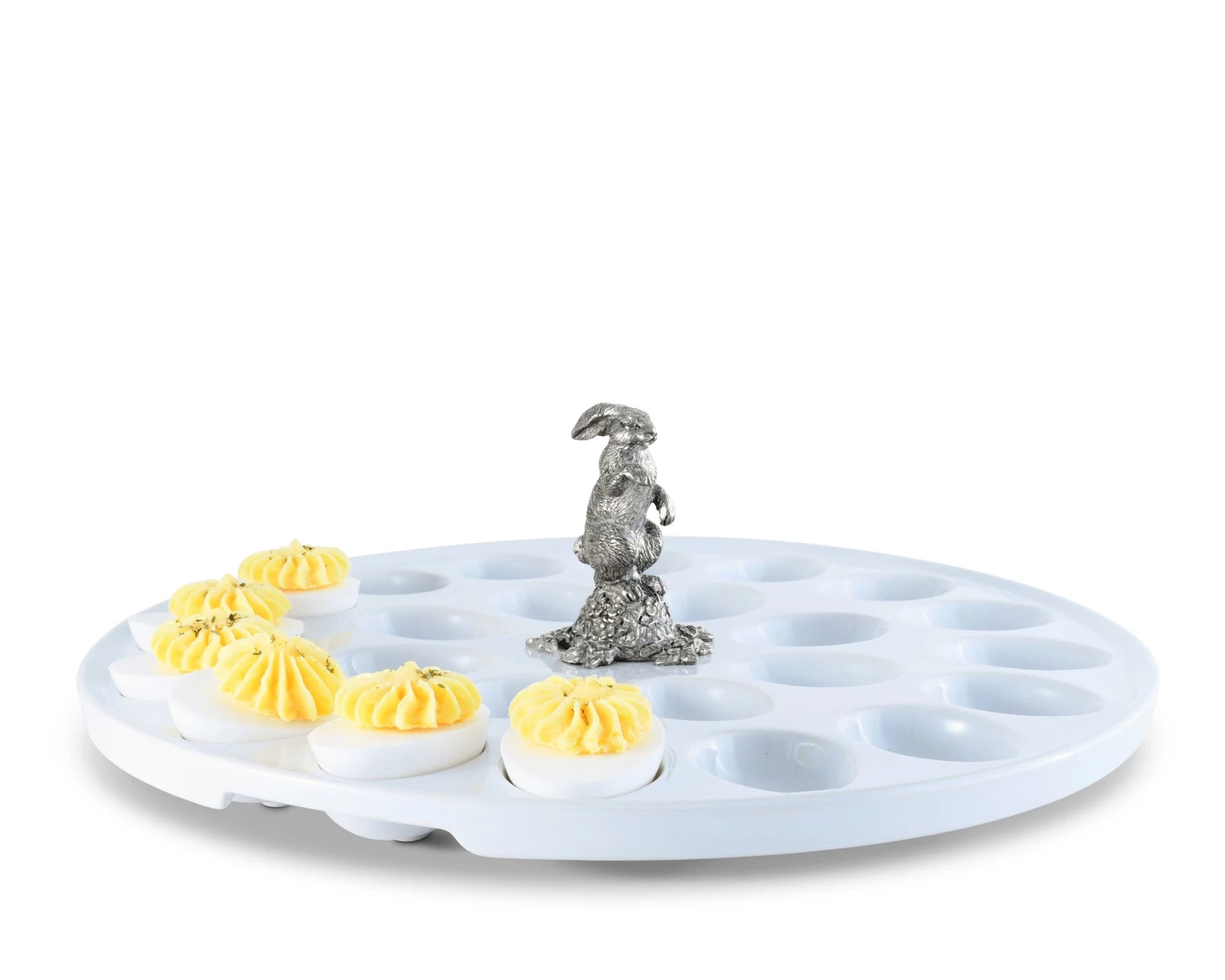 Vagabond House Garden Friends Deviled Egg Tray With Pewter Standing Rabbit 3 Vagabond House Garden Friends Deviled Egg Tray With Pewter Standing Rabbit