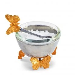 Vagabond House Garden Friends Gold Butterfly Salt Cellar With Spoon