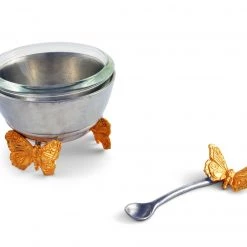 Vagabond House Garden Friends Gold Butterfly Salt Cellar With Spoon