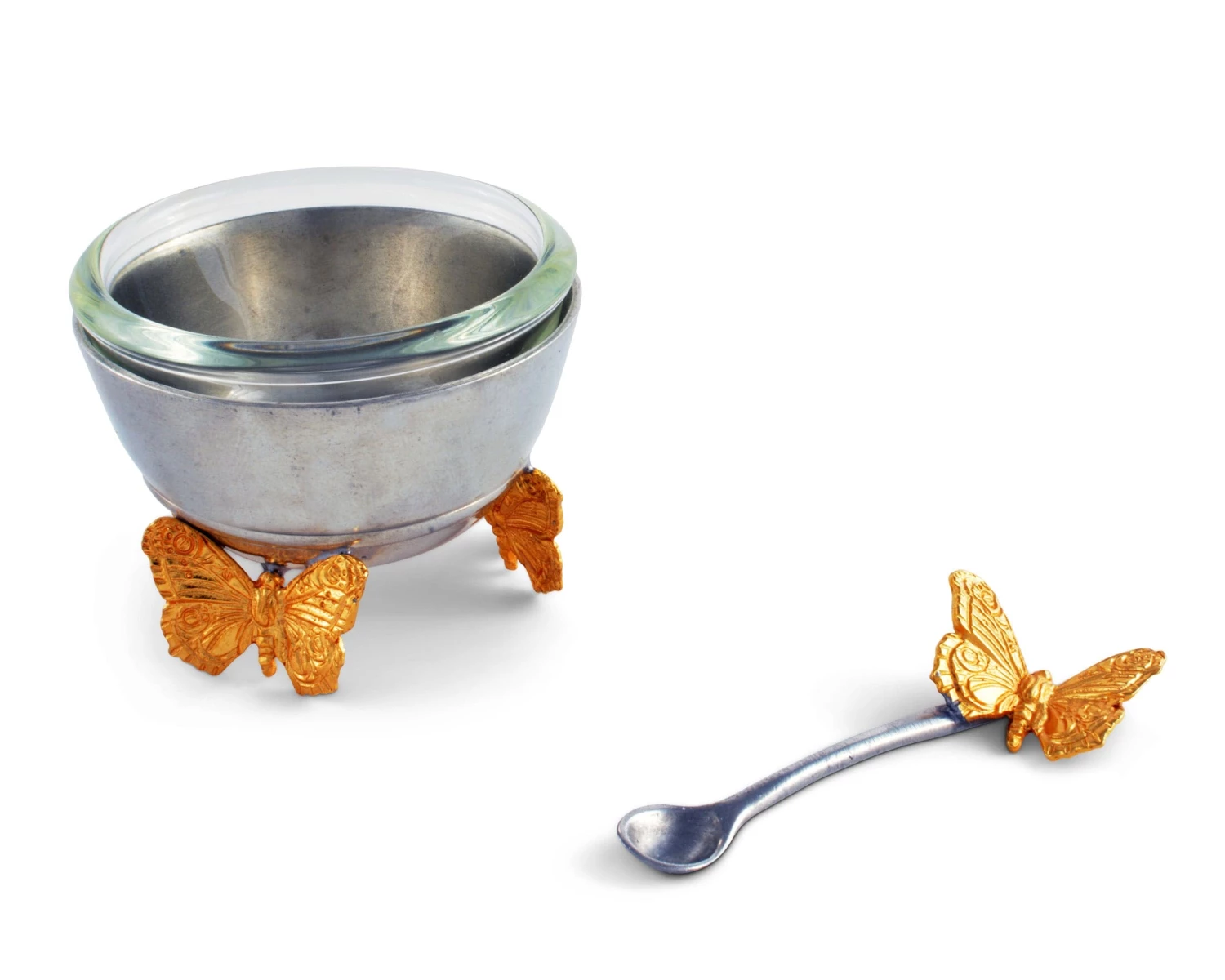 Vagabond House Garden Friends Gold Butterfly Salt Cellar With Spoon 2 Vagabond House Garden Friends Gold Butterfly Salt Cellar With Spoon
