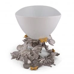Vagabond House Pewter Butterfly Centerpiece Porcelain Bowl Garden Friends