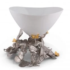 Vagabond House Pewter Butterfly Centerpiece Porcelain Bowl Garden Friends