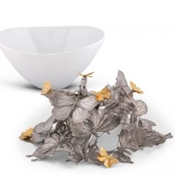 Vagabond House Pewter Butterfly Centerpiece Porcelain Bowl Garden Friends