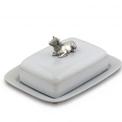 Vagabond House Garden Friends Stoneware Butter Dish With Pewter Mabel The Cow