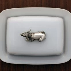 Vagabond House Garden Friends Stoneware Butter Dish With Pewter Mabel The Cow