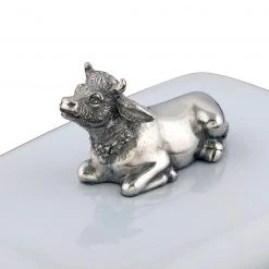 Vagabond House Garden Friends Stoneware Butter Dish With Pewter Mabel The Cow