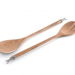 Vagabond House Teak Salad Servings With Pewter Bunny End