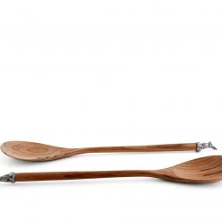Vagabond House Teak Salad Servings With Pewter Bunny End
