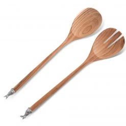 Vagabond House Teak Salad Servings With Pewter Bunny End