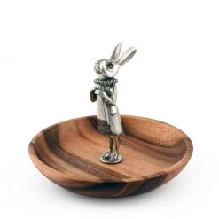 Vagabond House Whimsical Bunny Wood Tidbit Bowl Garden Friends