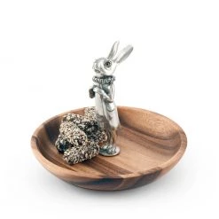 Vagabond House Whimsical Bunny Wood Tidbit Bowl Garden Friends
