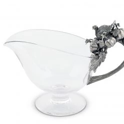 Vagabond House Hand Blown Glass Gravy Boat Pewter Harvest Turkey