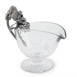 Vagabond House Hand Blown Glass Gravy Boat Pewter Harvest Turkey
