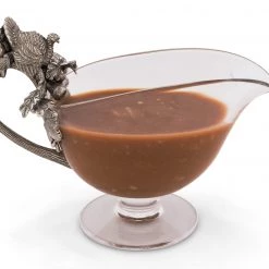 Vagabond House Hand Blown Glass Gravy Boat Pewter Harvest Turkey