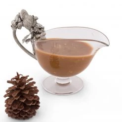 Vagabond House Hand Blown Glass Gravy Boat Pewter Harvest Turkey