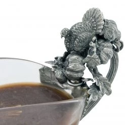 Vagabond House Hand Blown Glass Gravy Boat Pewter Harvest Turkey