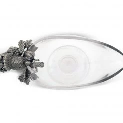 Vagabond House Hand Blown Glass Gravy Boat Pewter Harvest Turkey