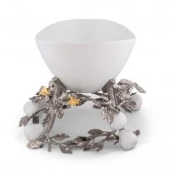Vagabond House Pewter Pears And Leaves Centerpiece Porcelain Bowl