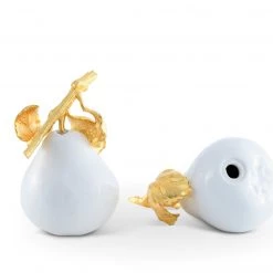 Vagabond House Harvest Porcelain Pear Salt And Pepper With Gold Leaf