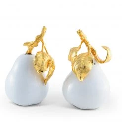 Vagabond House Harvest Porcelain Pear Salt And Pepper With Gold Leaf