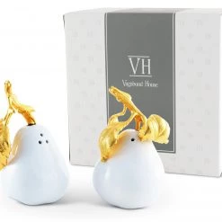 Vagabond House Harvest Porcelain Pear Salt And Pepper With Gold Leaf