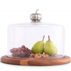 Vagabond House Harvest Pumpkin Glass Covered Cheese Wood Board