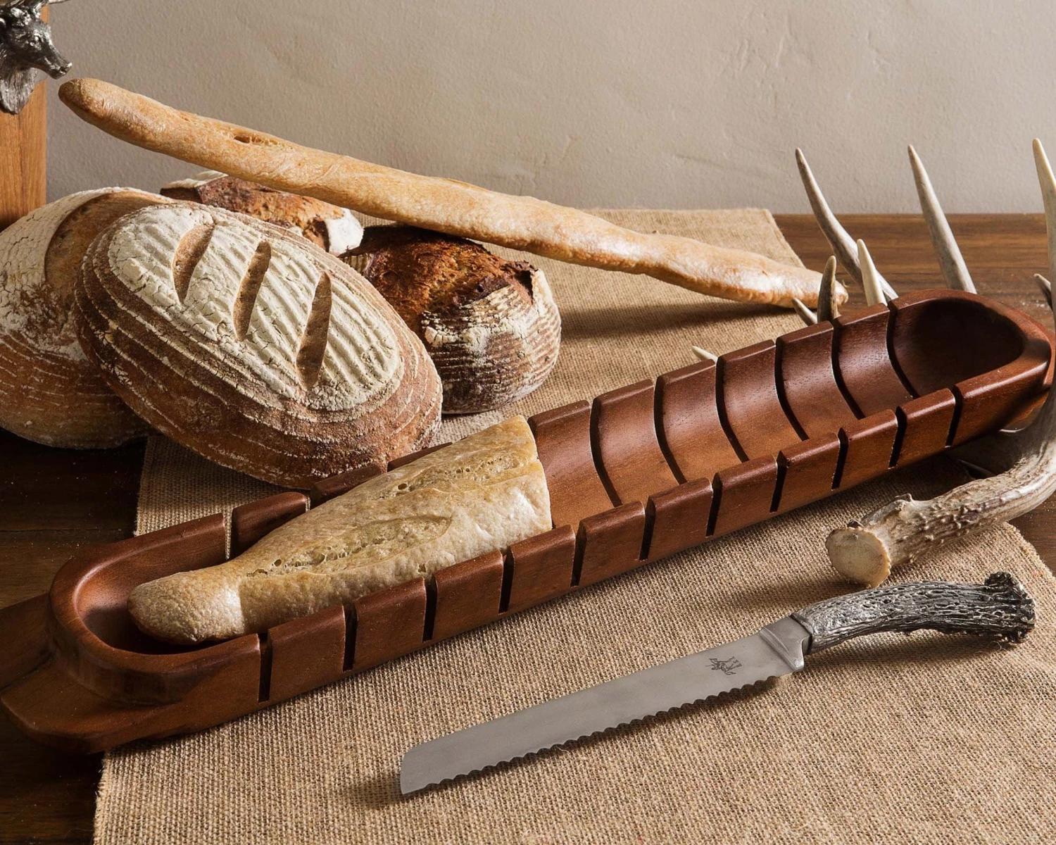 Vagabond House Baguette Board With Antler Bread Knife 3 Vagabond House Baguette Board With Antler Bread Knife