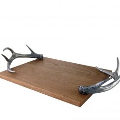 Vagabond House Lodge Style Cheese Tray With Pewter Antler Handles